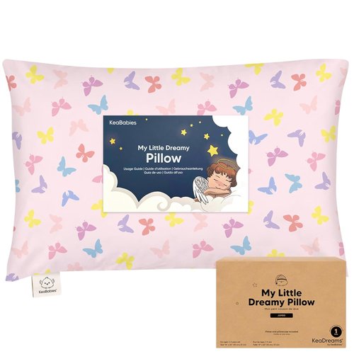 KeaBabies Jumbo Toddler Pillow - Soft Organic Cotton with Pillowcase, Machine Washable | Perfect for Travel (Flutter)