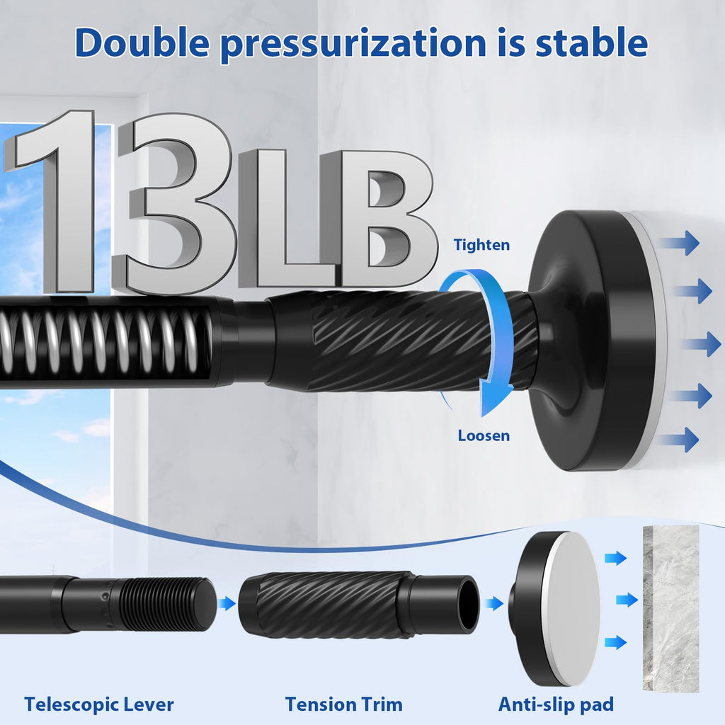 Tension Curtain Rod 32-90Inch Black Tension Rod Adjustable Curtain Rods No Drilling Spring Rods Shower Rods for Bathroom,Windows,Closets,Doorway,Patio