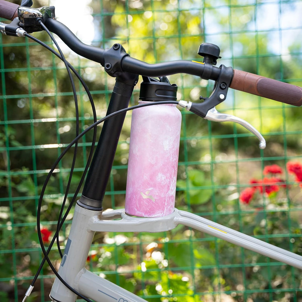 Skiennix 32 oz Insulated Stainless Steel Water Bottle - Marble Blossom | 3 Lids Included