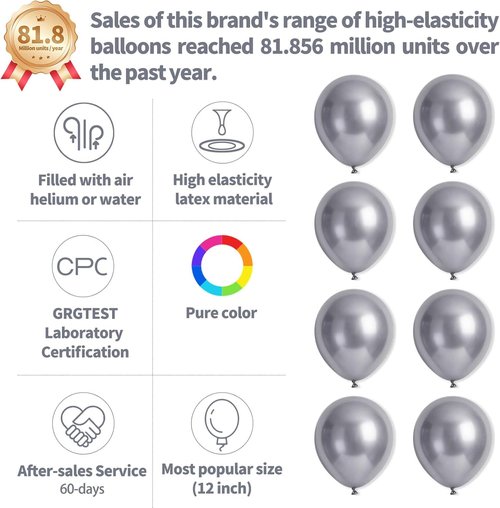 Metallic Silver Balloons by [Brand Name] - 110pcs 12-Inch Latex Balloons for Birthday, Baby Shower & Wedding Celebrations