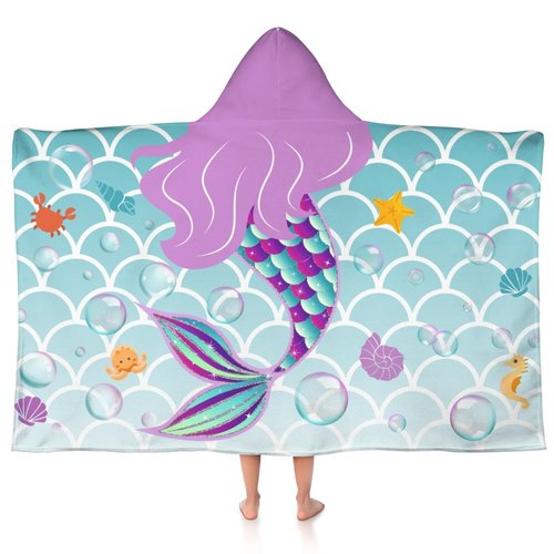 gdhiybf Mermaid Hooded Towels for Kids 30" x 50" Soft Absorbent Toddler Beach Towel for Swim Pool Wearable Bath Poncho Wrap for Girls Toddlers Children 3-12 Years