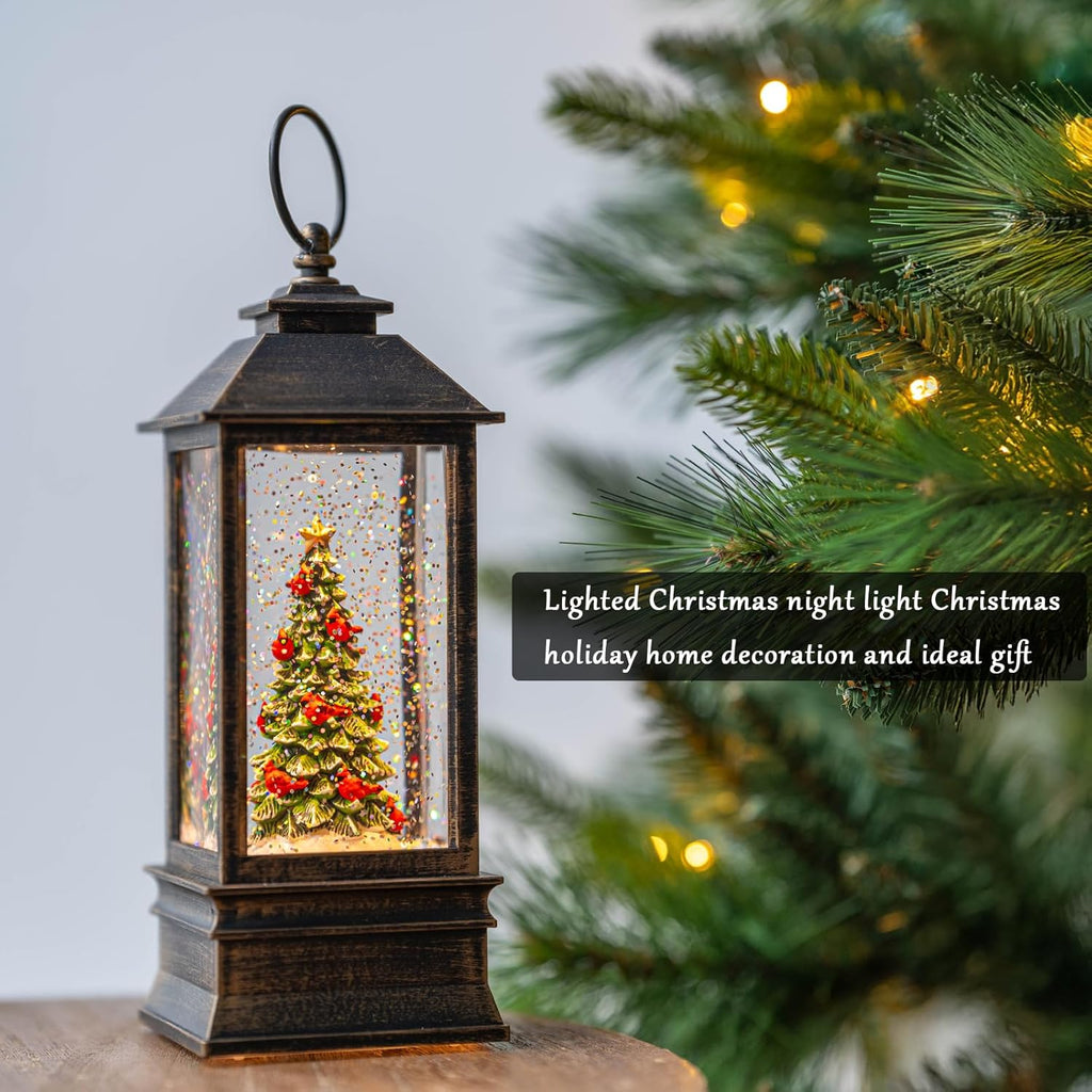 VISFLAIR 10'' Lighted Christmas Tree Snow Globe - Musical Water Lantern with Glitter | Battery or USB Powered