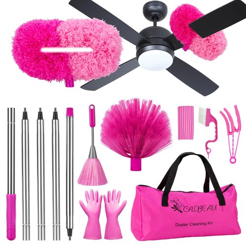 CALBEAU Ceiling Fan Cleaner Duster with 60 inch Extension Pole, Dusters for Cleaning High Ceiling Fan Blades, Dusters Kit with Storage Bag, Cleaning Tools for Families (13pcs)