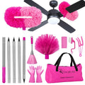CALBEAU Ceiling Fan Cleaner Duster with 60 inch Extension Pole, Dusters for Cleaning High Ceiling Fan Blades, Dusters Kit with Storage Bag, Cleaning Tools for Families (13pcs)