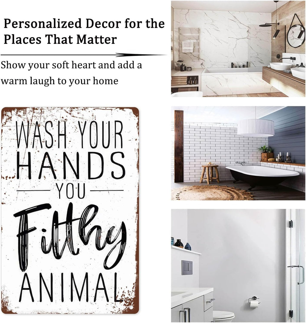 Regine Switzerland Funny Bathroom Wall Decor Metal Sign - Wash Your Hands Humor Quote | 8x12 Inches