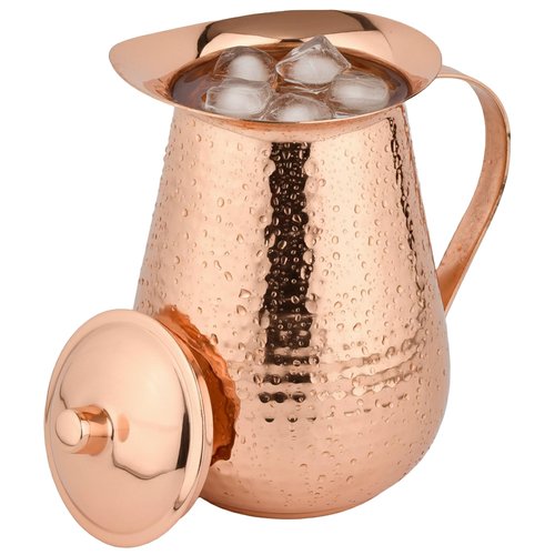 Copper Water Pitcher with Lid – 100% Pure Copper Jug for Drinking Water, Juices and Beverages (68oz / 2L) | Handcrafted Hammered Vessel