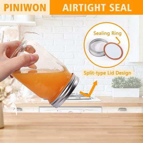 PINIWON 12 oz Mason Jars with Lids and Bands, 20 Pack Regular Mouth Canning Jars, Clear Glass Jars for Canning, Pickling, Food Storage, DIY Projects, 36 Labels, Brush & String Included