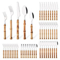 Uniturcky 50PCS Silverware Set for 10, Bamboo Handle Flatware Set, Stainless Steel Cutlery Set for Home Restaurant and Party, Bamboo Forks Spoons and Knives Set, Polished Tableware