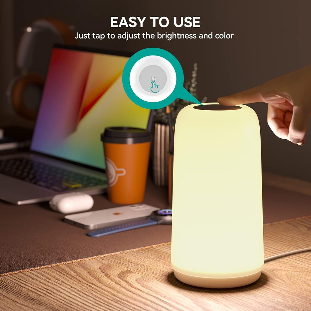 ROOTRO Touch Bedside Table Lamp - 3-Way Dimmable LED with RGB Mode & Warm White Light | Small Nightstand Lamp for Bedroom & Living Room
