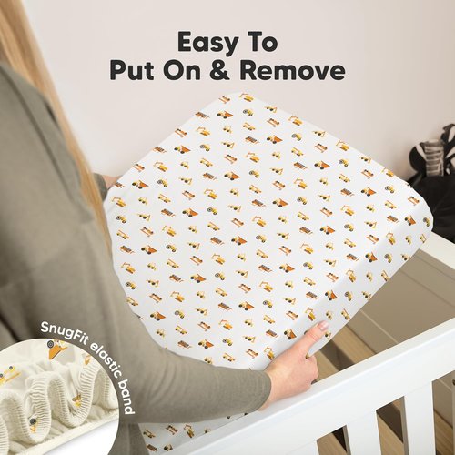 KeaBabies 2-Pack Organic Crib Sheets for Boys, Girls - 52x28 Fitted Crib Mattress Sheet Neutral, Breathable Jersey Cotton Cover for Baby Bed, Toddler Mattress, Soft & Cute Prints (Construction)