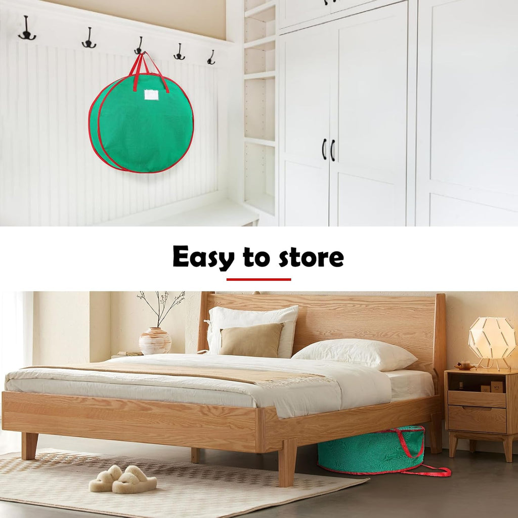Regine Switzerland 2-Pack Christmas Wreath Storage Bags - Durable Handles & Double Zipper, 24” Green