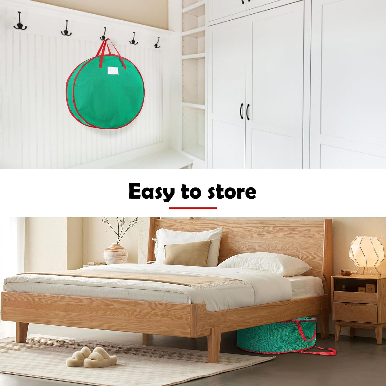 Regine Switzerland 2-Pack Christmas Wreath Storage Bags - Durable Handles & Double Zipper, 24” Green
