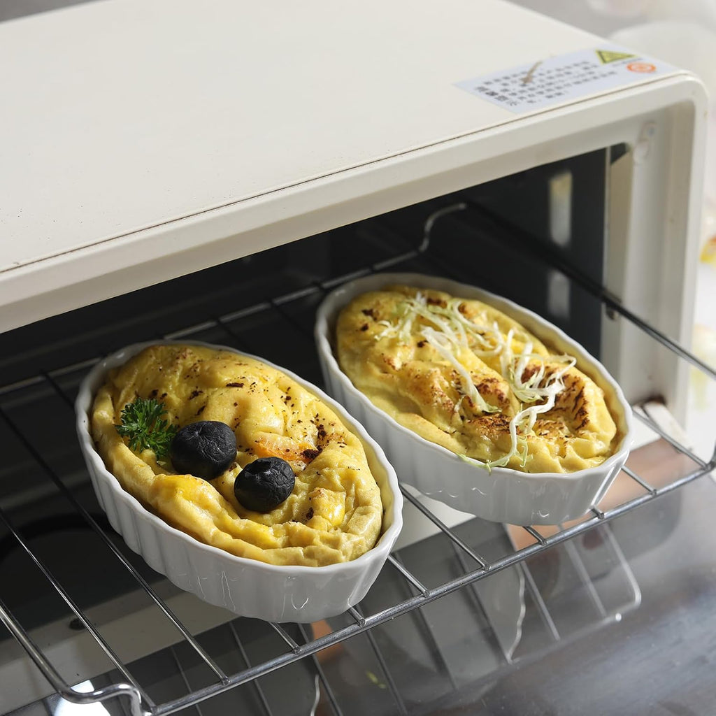 Regine Switzerland 6 Pcs Creme Brulee Ramekins - 4 Oz Oval Ceramic Baking Dishes, Oven Safe & Stackable