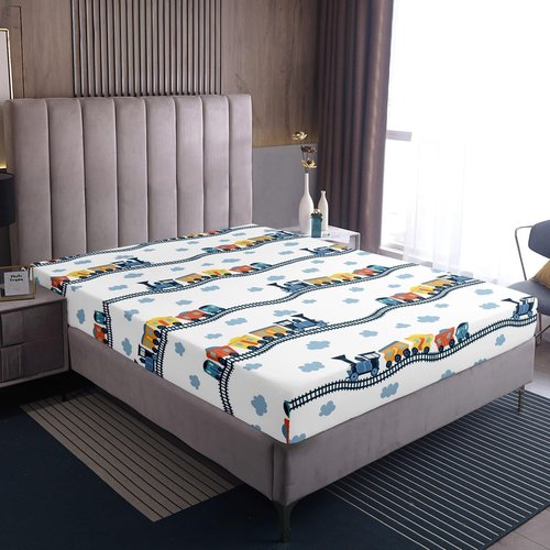 Erosebridal Cute Steam Engine Queen Sheets for Kids Toddlers Kawaii Train Sheet & Pillowcase Sets Construction Vehicles Bed Sheets Cartoon Railway Sheet Set Boys Car Theme Sheets 4pcs