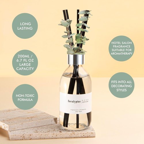Clesh Eucalyptus Reed Diffuser Set - 6.7 Oz Home Fragrance with Sticks for Elegant Bathroom Decor
