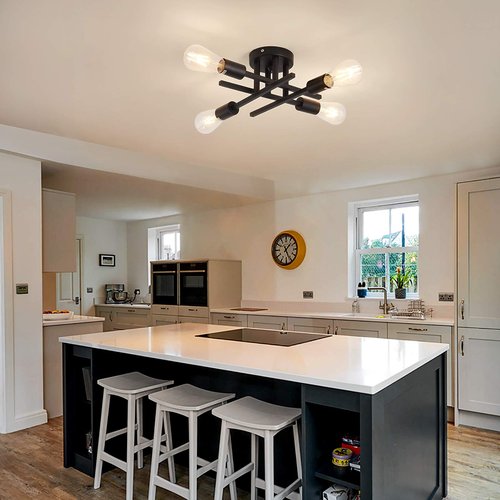 ZGLAOJT Semi Flush Mount 4 Light Ceiling Light Matte Black with E26 Base Modern Chandelier for Farmhouse Kitchen Dining Room Bedroom Study Living Room.