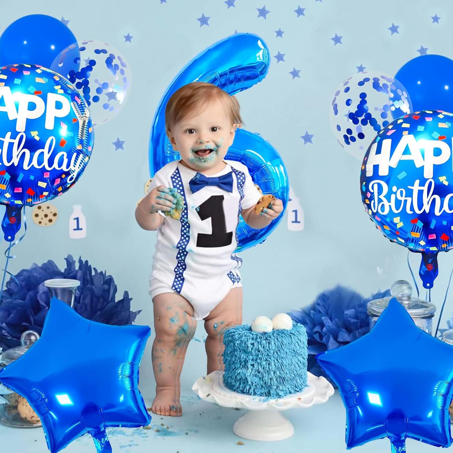 Skiennix 6 Balloon Number - Dark Blue Confetti Latex Foil Birthday Balloon for Kids' Party Decor