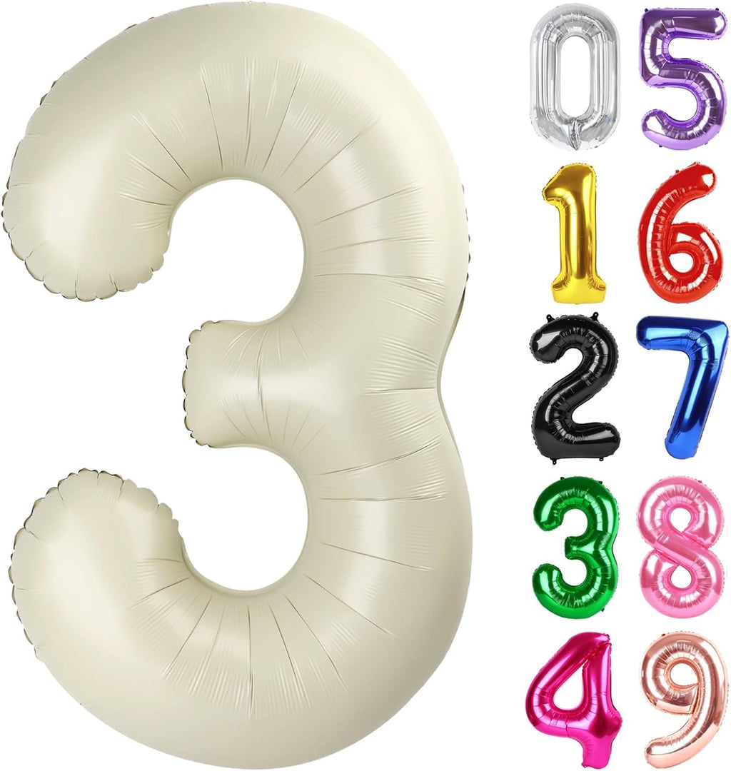 Balloon Number 3 - 40 Inch Cream Birthday Decoration for Kids & Adults | Perfect for 3rd Birthday Parties