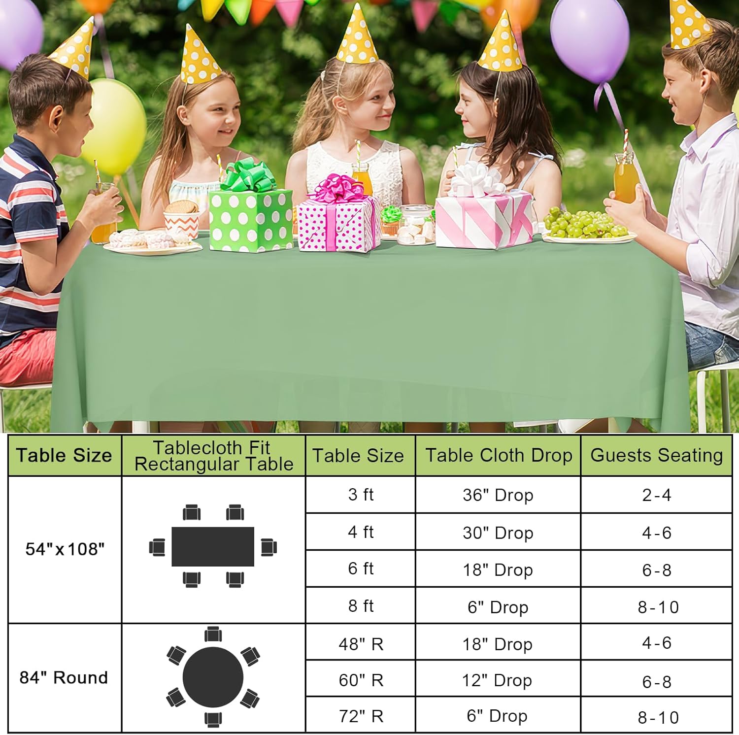 Smiry Disposable Tablecloths - Waterproof Plastic Covers for Parties | 54 x 108 Inch | Sage Green - 3 Pack
