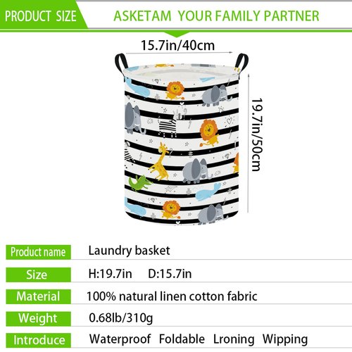ASKETAM Baby Laundry Hamper & Kids Basket - Cute Waterproof Storage Bin, Kid-Friendly Clothes Organizer, Toys Box, and Playful Room Decor (Animal Jungle)