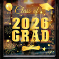 Whaline Graduation Window Clings - Class of 2026 Gold Foil Decor | Reusable Decals for Home & School