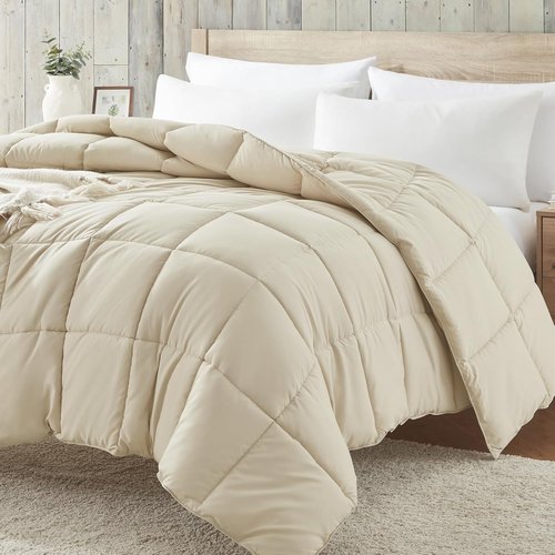 Homelike Moment King Size Comforter - Lightweight Beige Down Alternative Bedding for All Seasons