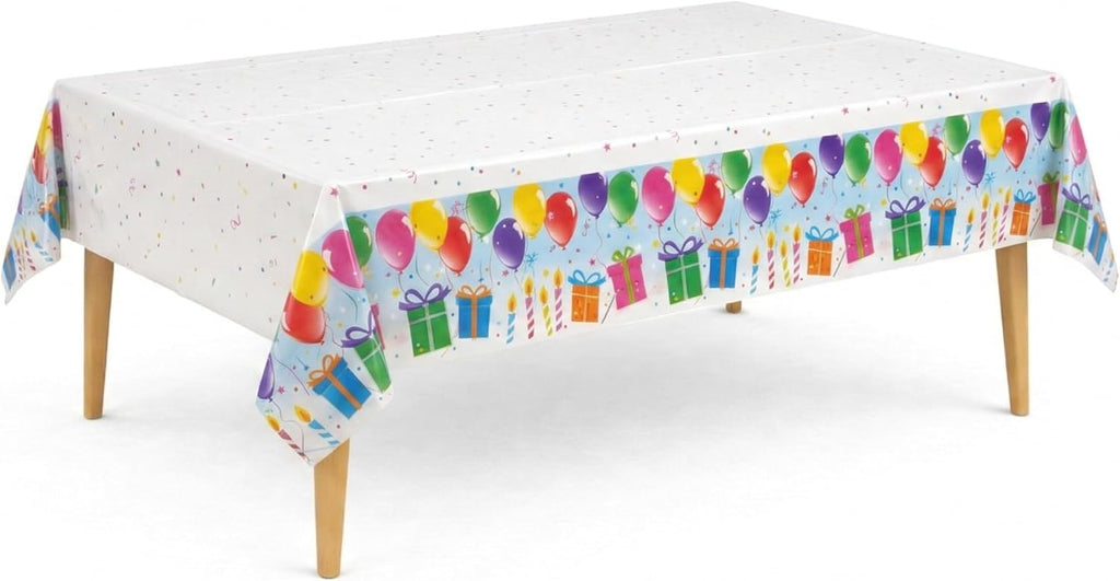 Party Dimensions Table Cover - Disposable Plastic Tablecloth with Balloons & Candles Design | 54" x 96", 12-Pack