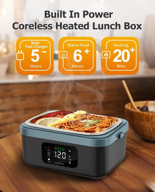 oofkit Electric Lunch Box For Adults(Men & Women),Heated Lunch Box Battery Powered With USB Charge port,Self Heating Coreless,Portable Food Warmer For meals on the go(1L Black)