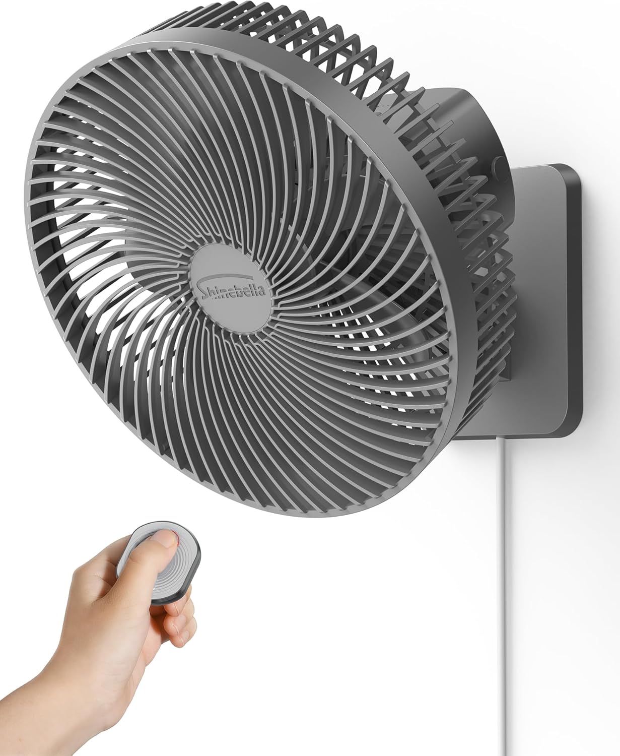 Shinebella 10-Inch Oscillating Wall Fan - Portable Remote-Controlled Fan with 4 Speeds & Timer | Grey