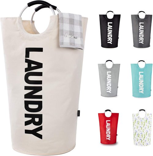 Caroeas 125L Laundry Basket - Large Collapsible Hamper with Padded Handles | Beige, Easy Storage