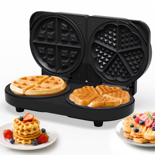Sunvivi Dual Waffle Maker: Heart Waffle & Classic Waffle Iron with 2 Adjustable Temp Knobs, Nonstick Waffle Machine with Indicator Light, Easy to Clean, The best gifts for Her, Kids and Families