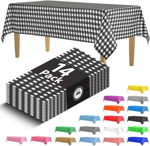 Black Gingham Checkered Tablecloths by [Brand Name] - 14 Pack Disposable 54 x 108 in. Rectangle for Parties & Events