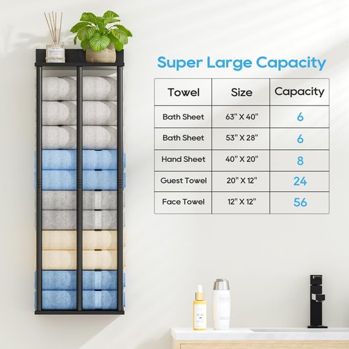WeGXY Towel Racks for Bathroom Wall Mounted with Wooden Storage Shelf, Updated 3 Bar Metal Towel Holder for Rolled Towels, Sturdy and Large Capacity, Towel Storage Organizer-Black