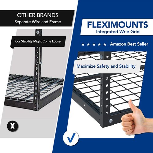 FLEXIMOUNTS Overhead Garage Storage Rack - Adjustable Ceiling Mount | 72" L x 36" W x 40" H | 900lbs Capacity - Black