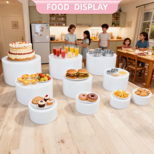 Buffet Risers,Food Risers for Buffet Table Display Stand Shelf for Party Catering Desset Jewelry Collectibles Acrylic Cube Boxes Display Nesting Risers with Hollow Bottoms White (circle, 10 pcs)