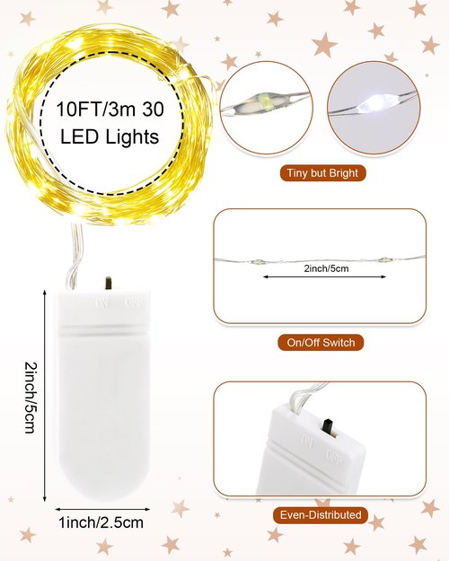 Riakrum 100 Pcs 10ft 30 LEDs Fairy Lights Battery Operated Bulk, Warm White Wedding Waterproof Tiny Small Twinkle LED String Lights for Jar Starry for DIY Birthday Party Favor for Vase Centerpieces
