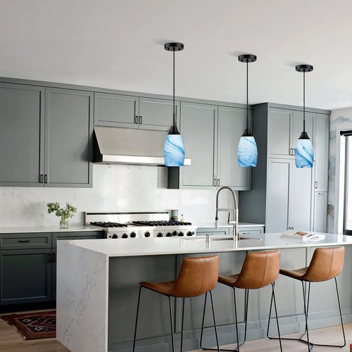 Blue Oval Glass Lamp Shade Only Art Marble Glass Light Shades for Kitchen Island pendant Lights Covers Light Fixture Replacement for Mini Pendant Ceiling Lights Chandelier 1pack