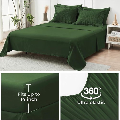 HYMOKEGE California King Comforter Set - Dark Green Seersucker 7-Piece Luxury Bedding Set