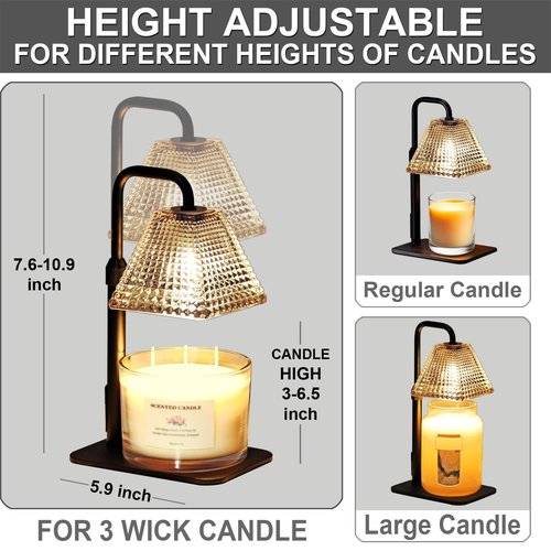 MUJTEO Candle Warmer Lamp with Timer Dimmer Adjustable Height,Electric Dimmable Wax Warmer for Scented Jar Candles,Mom Birthday Gifts for Women,House Warming Gifts New Home Bedroom Decor,Black
