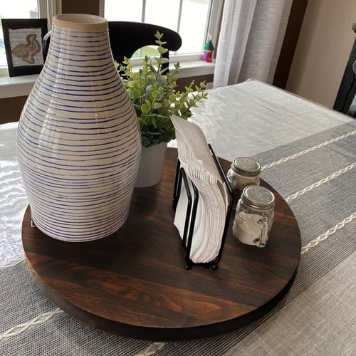 MAGIGO 15 Inches Black Walnut Wood Lazy Susan, Solid Wooden Round Kitchen Turntable Rotating Tray