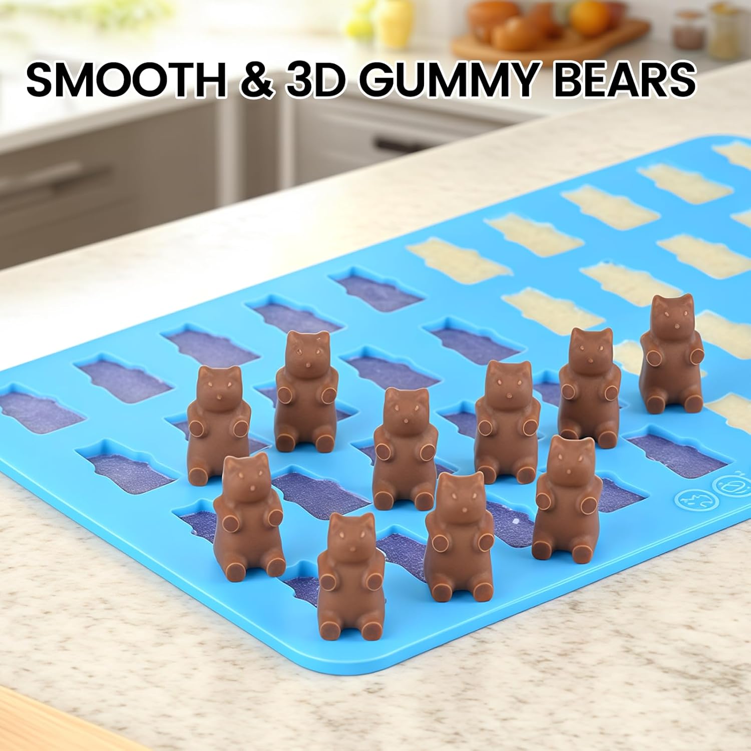 Silicone Gummy Molds by Gummy Molds - Mini Bear Candy Molds with 2 Droppers | Nonstick Food-Grade, Set of 4