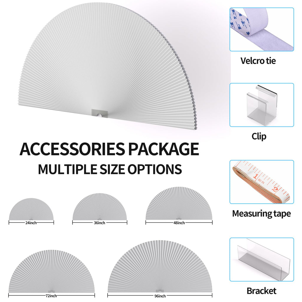 Myshade Arch Window Shades Half Circle Blackout Cellular Shades Cordless No Drill Blinds for Windows Half Moon Honeycomb Fabric No Tools Room Darkening Shades Easy Install (2PCS White 48" W X 24" H)