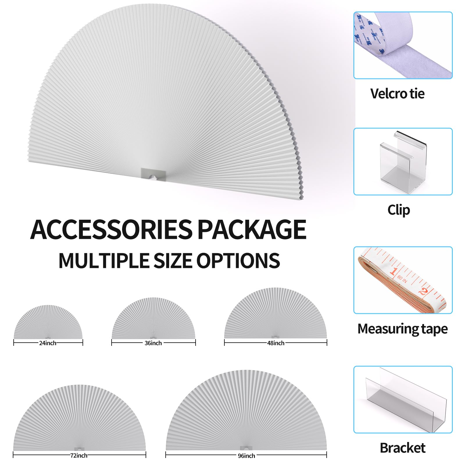 Myshade Arch Window Shades Half Circle Blackout Cellular Shades Cordless No Drill Blinds for Windows Half Moon Honeycomb Fabric No Tools Room Darkening Shades Easy Install (2PCS White 48" W X 24" H)