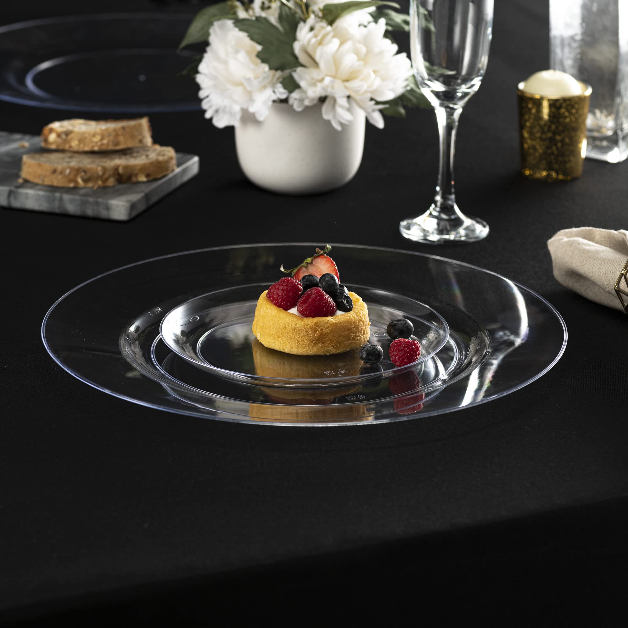 [9'' 240 Pack] 9'' inch Premium Heavy Weight Crystal Clear Classy Disposable hard Plastic Entree plates