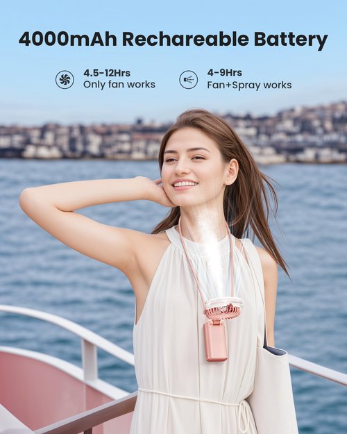 Gaiatop Portable Misting Fan, 180° Foldable Handheld, 3 Speeds USB Rechargeable, Spray Water Mist with LED Digital Display, Personal Cooling Mini Hand Fans for Travel, Hiking, Concert, Outdoor, Pink