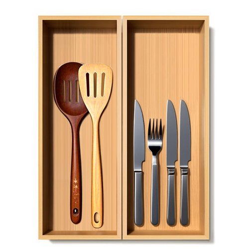 guiogc Bamboo Drawer Silverware Organizer, Silverware Tray, Flatware Organizer, Bamboo Storage Box Suitable for Office, Bathroom and other objects storage (14.2"x5"x2"-Set of 2)