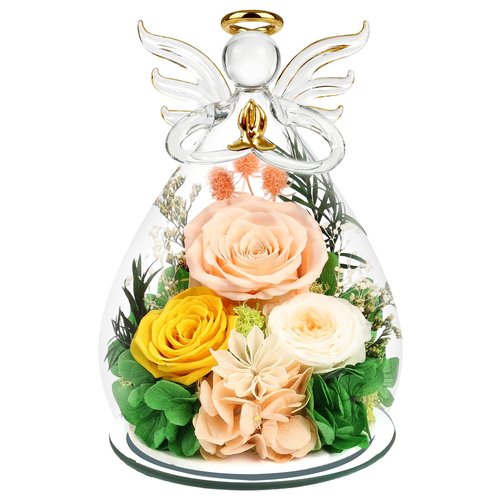 Puppiluv Gifts for Women Preserved Rose Forever Flower Eternal Roses in Glass Angel Figurines Fresh Flowers for Delivery Christmas Birthday Gift for Mom Her Wife Grandma on Valentines Day Anniversary
