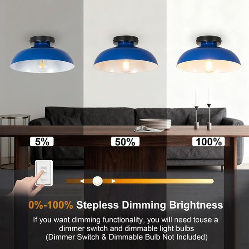 KOPCTOBL 2 Pack Farmhouse Semi Flush Ceiling Light, 11.8 Inch Metal Semi Flush Mount Ceiling Light, E26 Base, Vintage Ceiling Light Fixture for Hallway Entryway Bedroom, Dark Blue