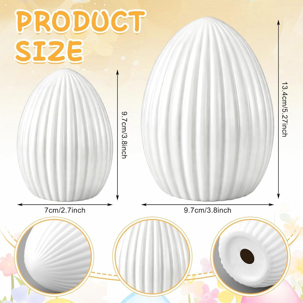 Skiennix Large Ceramic Easter Egg - White Spring Table Centerpiece for Minimalist Decor | 2 Pcs Set