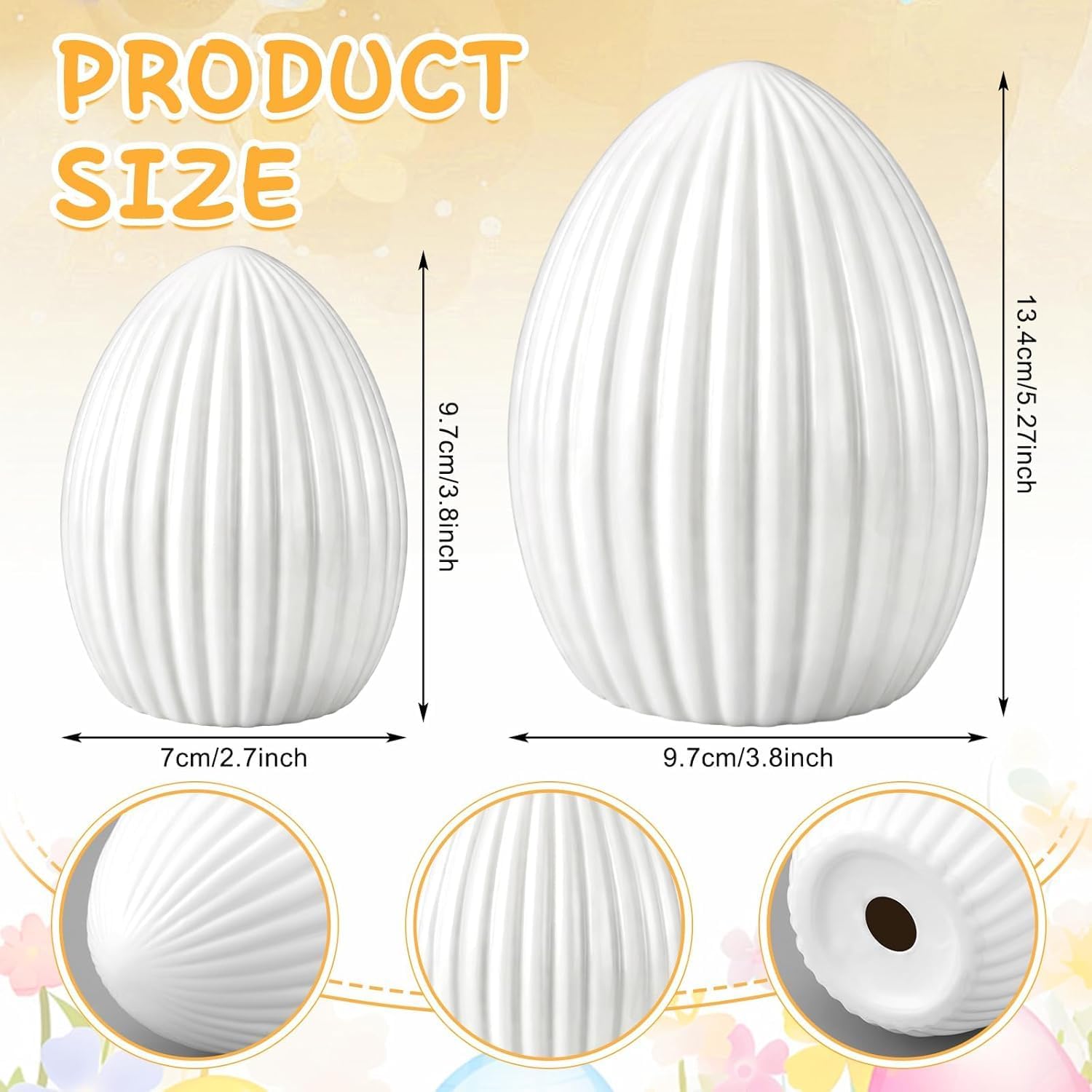Skiennix Large Ceramic Easter Egg - White Spring Table Centerpiece for Minimalist Decor | 2 Pcs Set